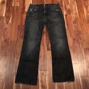 Men’s Dark Wash Distressed Boot Cut Jeans